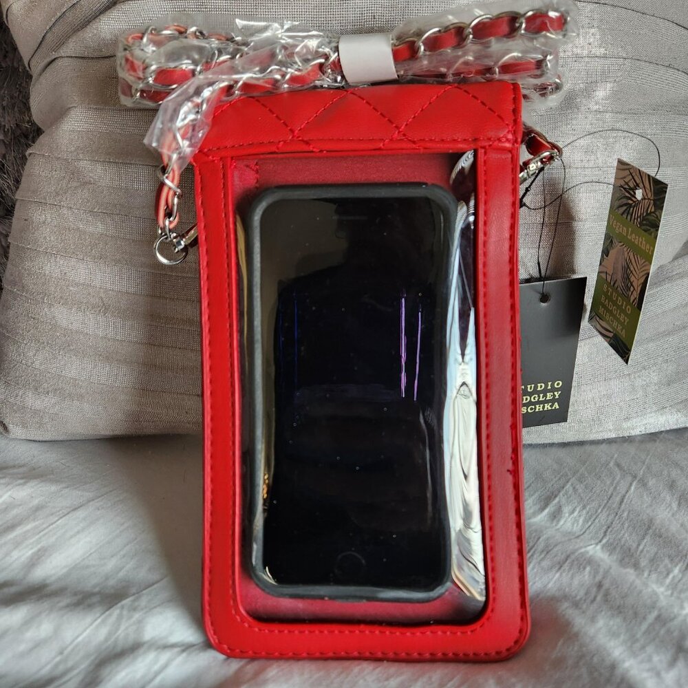 Badgley Mischka NWT Red Phone Case w/diamond quilting, strap, studs - Picture 3 of 6